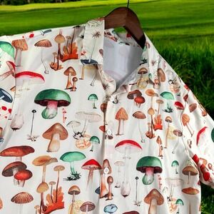 Mushroom Shirt Men Small‎ (Med) Golf Beach Psychedelic Mush Retro Hippie Shroom